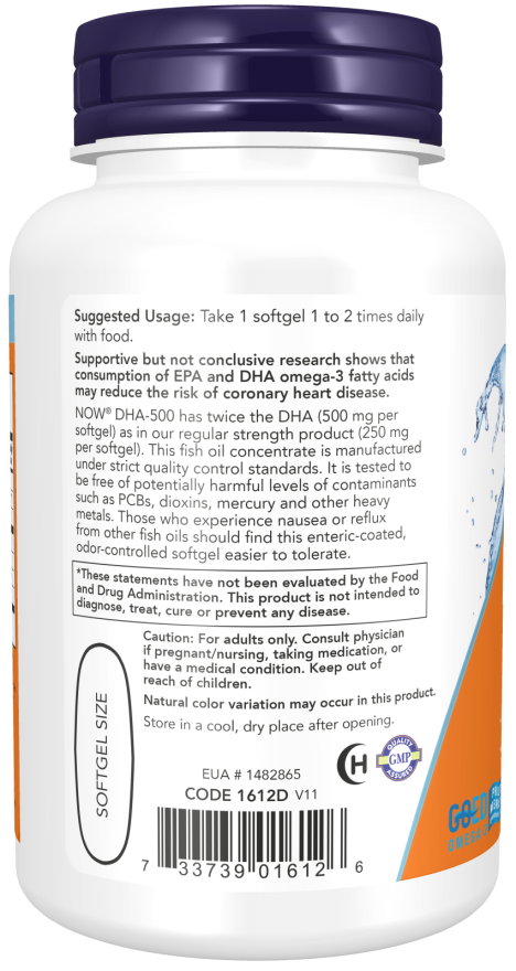 NOW DHA-500 Fish Oil, Double Strength Softgels
